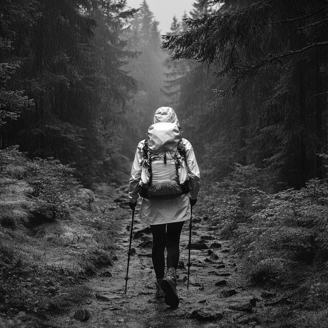 A hiker on a forest path, taking the first step
