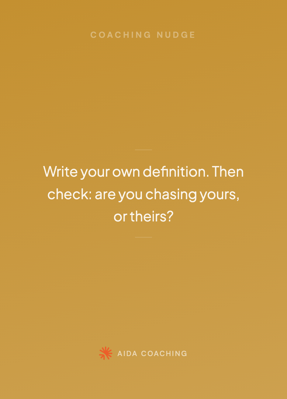 Back of RESET card 083, coaching nudge. Write your own definition. Then check: are you chasing yours, or theirs?
